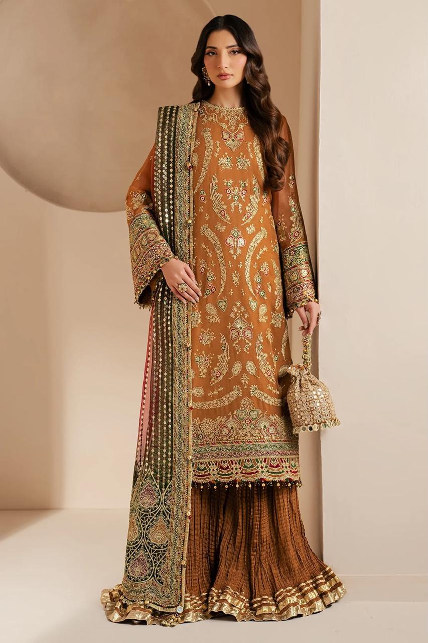 Pure Chiffon Mustard Embroidered Dress - WW502