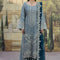 Pure Chiffon Grey & Blue Embroidered Dress - WW504