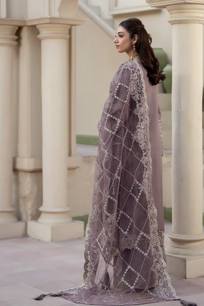 Pure Chiffon Dark Purple Embroidered Dress - WW505
