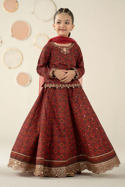 Pure Chiffon Embroidered Mahroon Kids Outfit - RS010