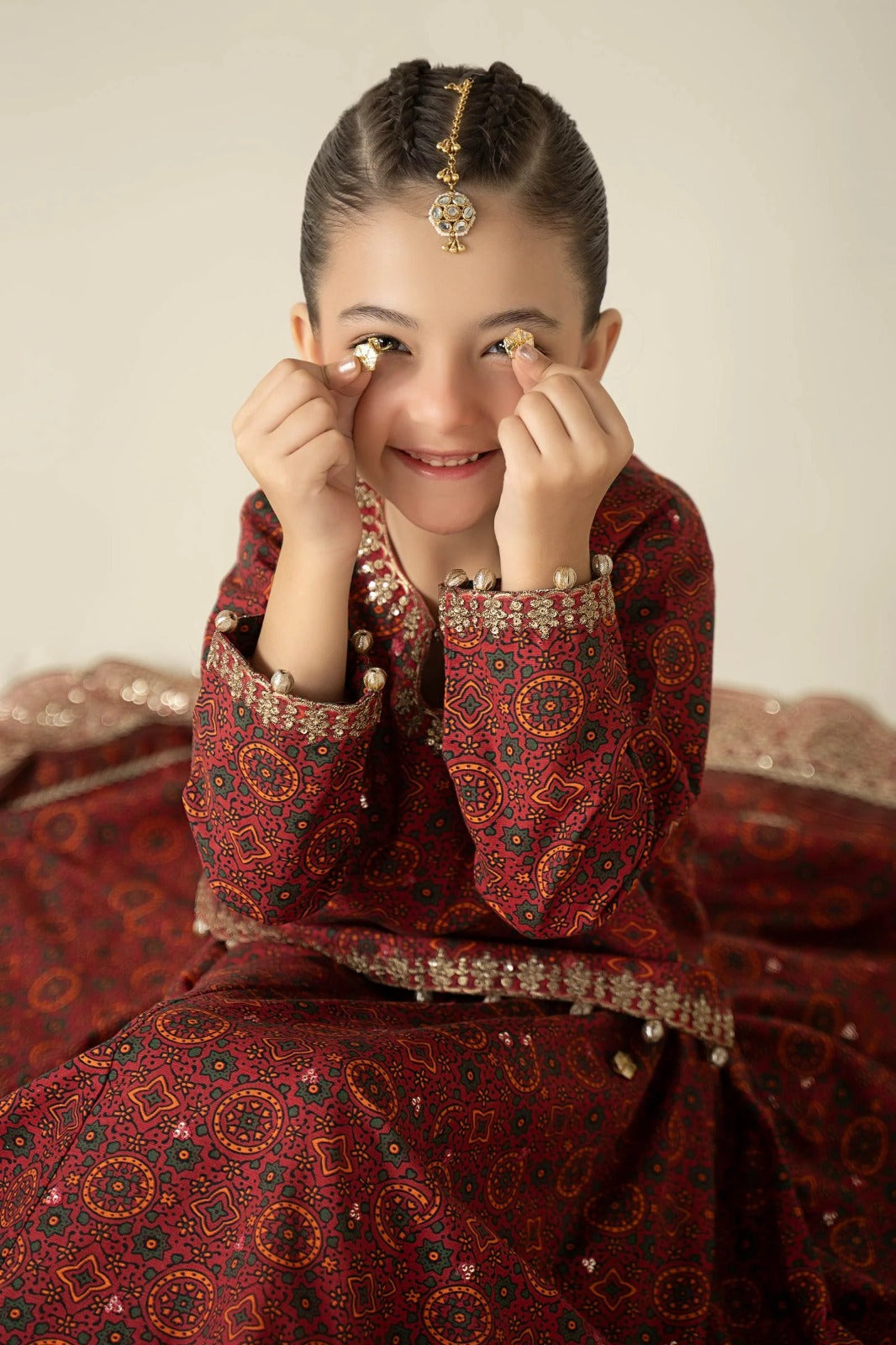 Pure Chiffon Embroidered Mahroon Kids Outfit - RS010