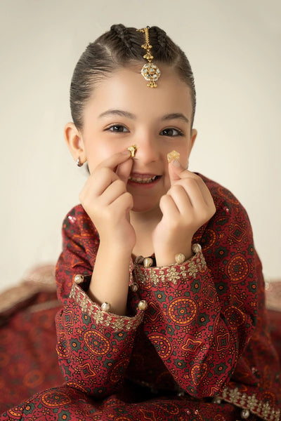 Pure Chiffon Embroidered Mahroon Kids Outfit - RS010