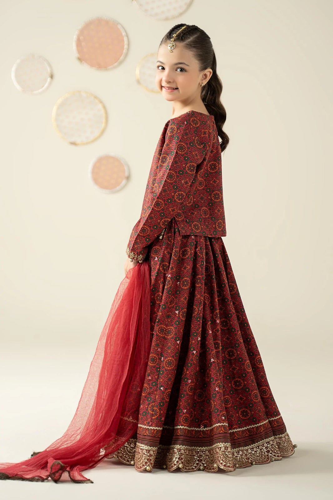 Pure Chiffon Embroidered Mahroon Kids Outfit - RS010