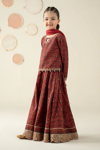 Pure Chiffon Embroidered Mahroon Kids Outfit - RS010