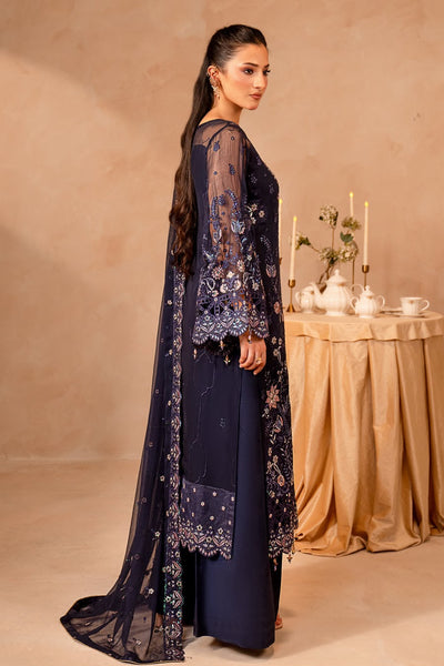 Pure Chiffon Navy Blue Embroidered Dress - WW531