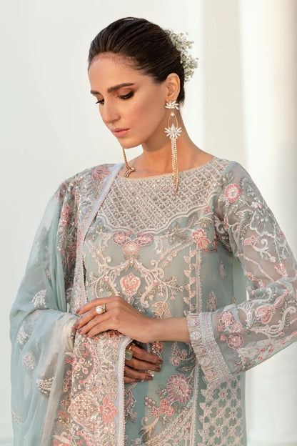 Pure Chiffon Sky Blue Embroidered Dress : BSS006