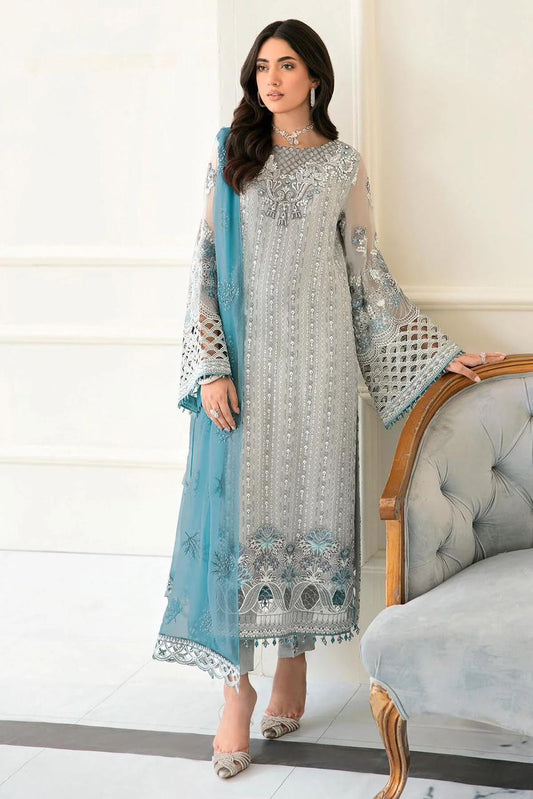 Pure Chiffon Grey Embroidered Dress : GSS010