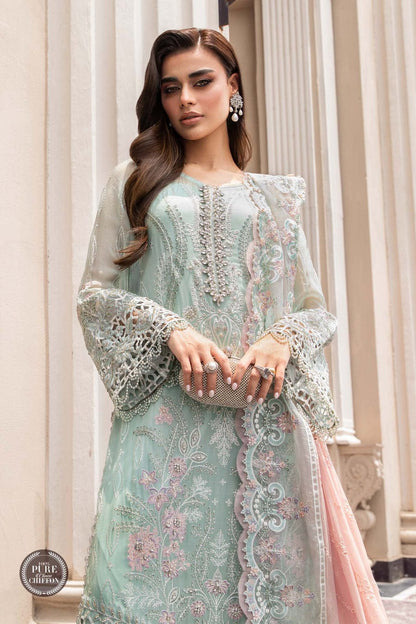 Pure Chiffon Sea Green Embroidered Dress : BSS034