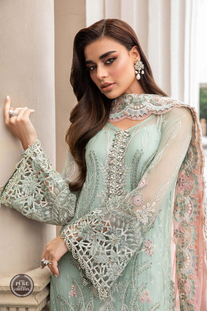 Pure Chiffon Sea Green Embroidered Dress : BSS034