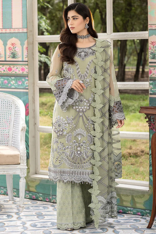 Pure Chiffon Green Embroidered Dress : BSS042
