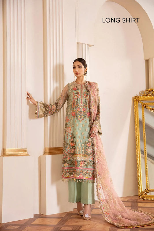 Pure Chiffon Pista Green Embroidered Dress : PSS070