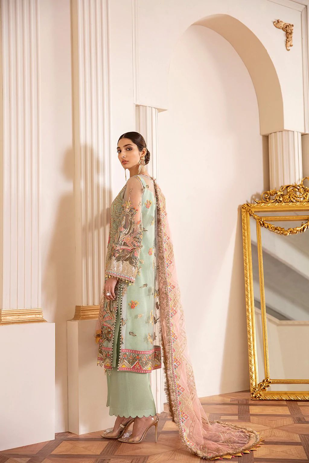 Pure Chiffon Pista Green Embroidered Dress : PSS070