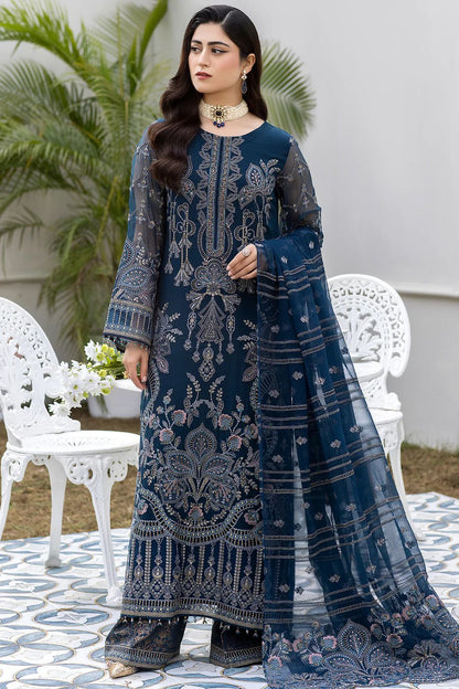 Pure Chiffon Navy Blue Embroidered Dress : WW170
