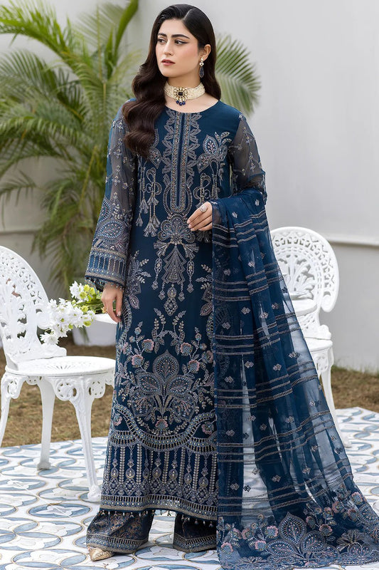 Pure Chiffon Navy Blue Embroidered Dress : WW170