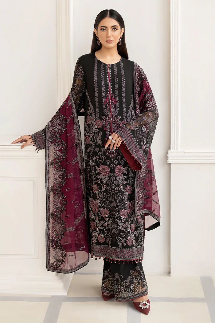Pure Chiffon Black Embroidered Dress : WW177