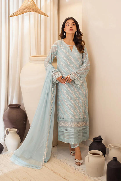 Pure Chiffon Sky Blue Embroidered Dress : PW196