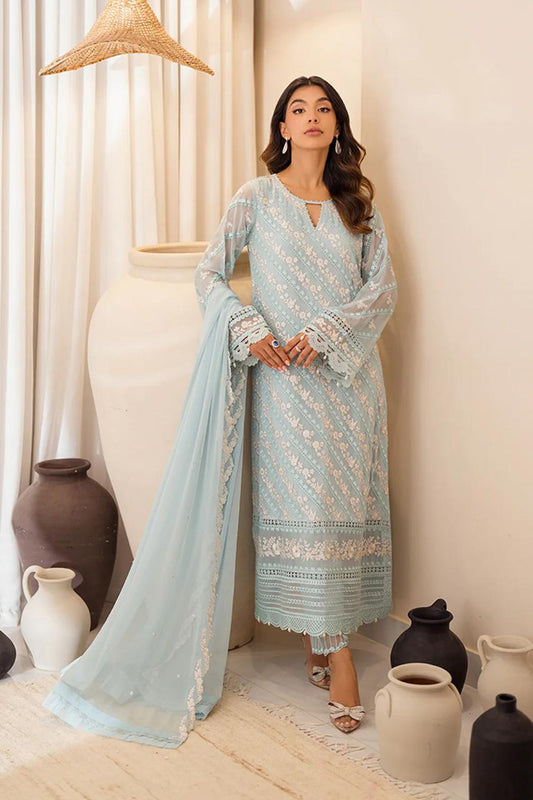 Pure Chiffon Sky Blue Embroidered Dress : PW196