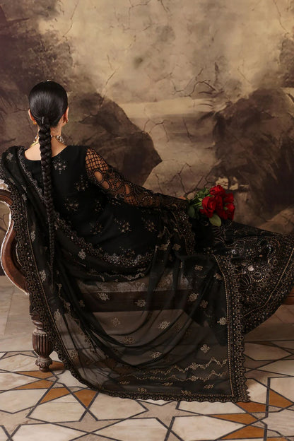 Pure Chiffon Black Embroidered Dress - WW241