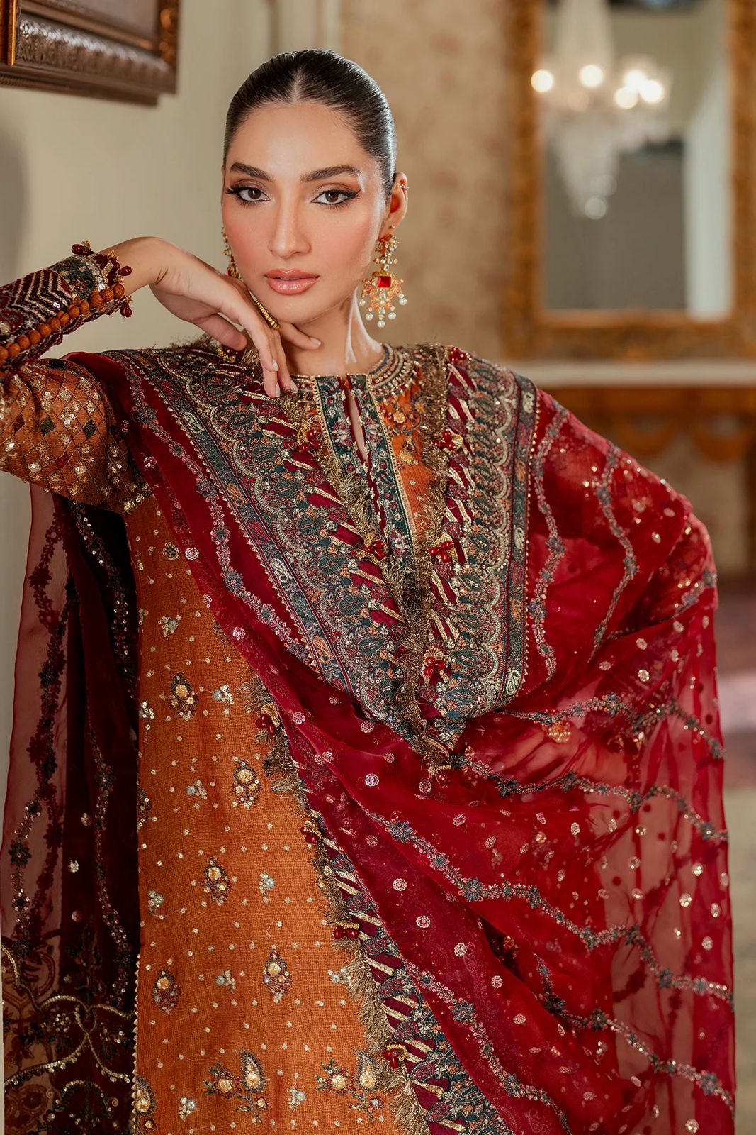 Pure Chiffon Bridal Embroidered Dress - WW255