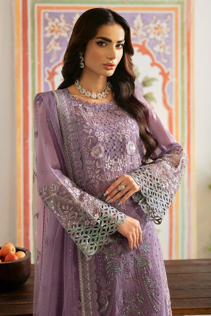 Pure Chiffon Purple Embroidered Dress - WW279