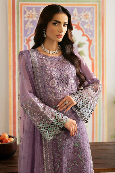 Pure Chiffon Purple Embroidered Dress - WW279
