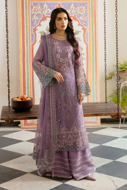 Pure Chiffon Purple Embroidered Dress - WW279