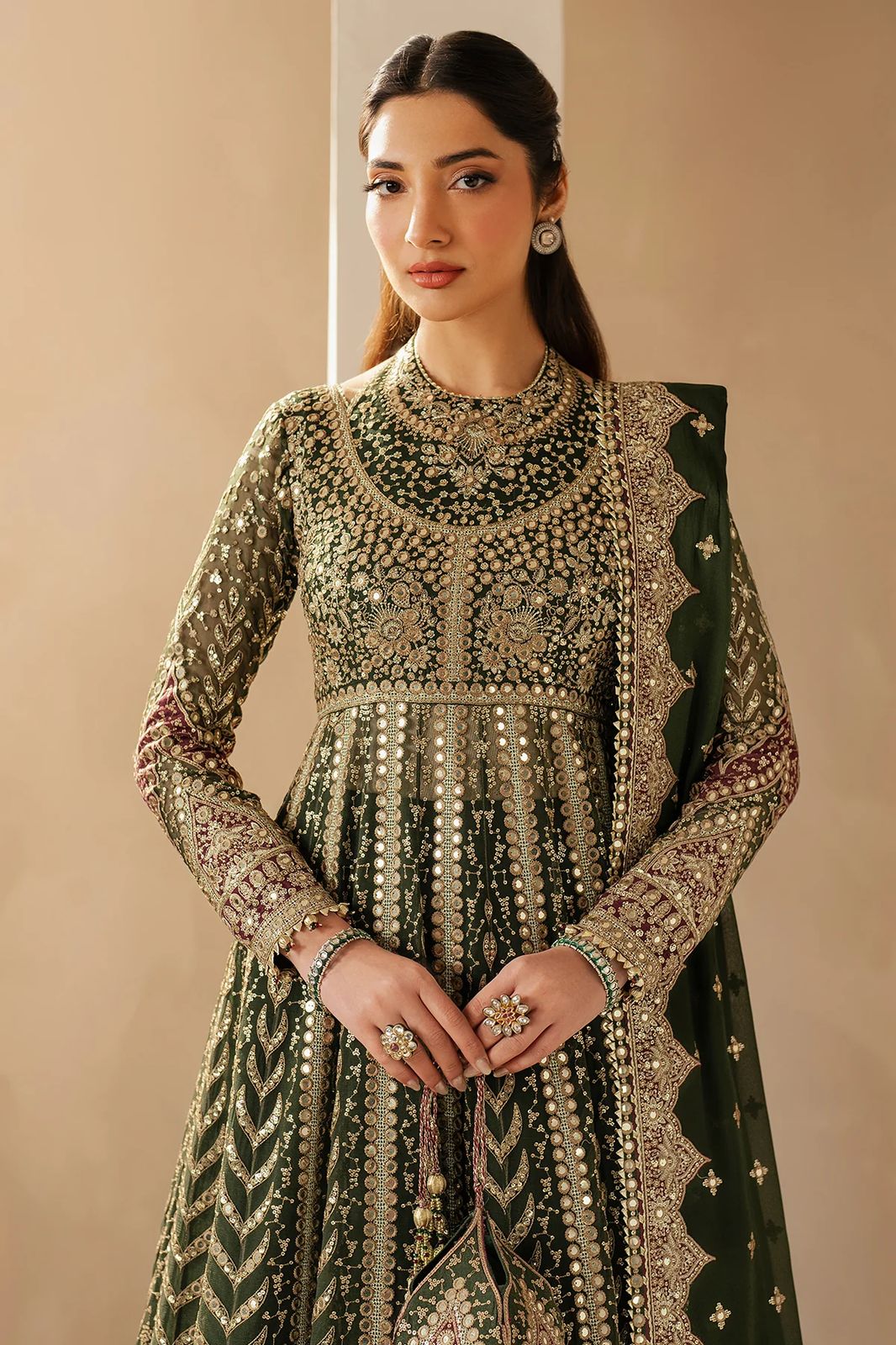 Pure Chiffon Green Embroidered Dress - WW276