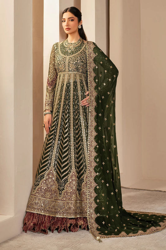 Pure Chiffon Green Embroidered Dress - WW276