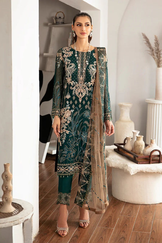 Pure Chiffon Zinc Embroidered Dress - PW221