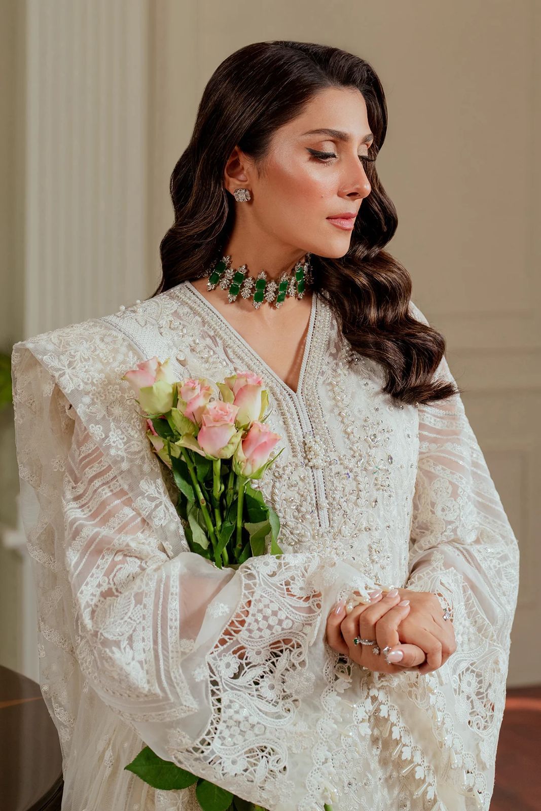 Pure Chiffon Off White Embroidered Dress - WW284