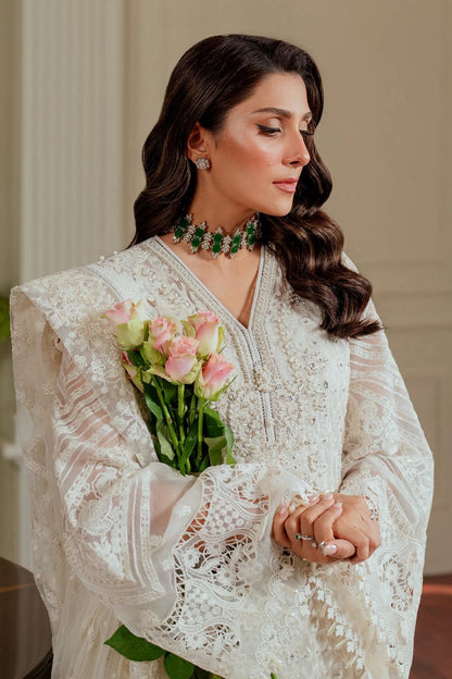 Pure Chiffon Off White Embroidered Dress - WW284
