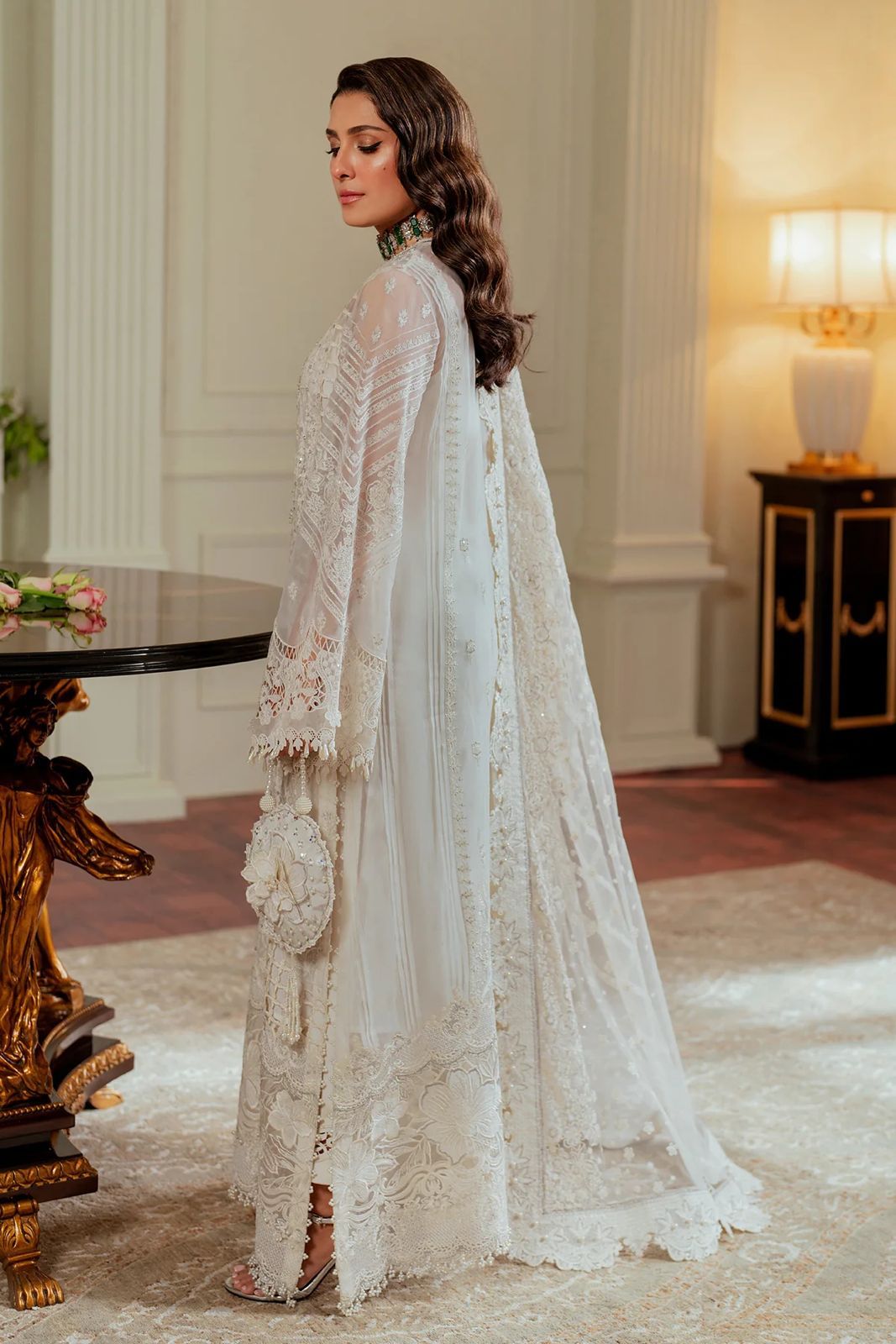 Pure Chiffon Off White Embroidered Dress - WW284