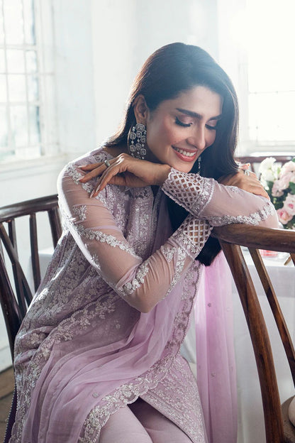 Pure Chiffon Lavender Embroidered Dress - PW219
