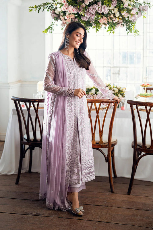 Pure Chiffon Lavender Embroidered Dress - PW219