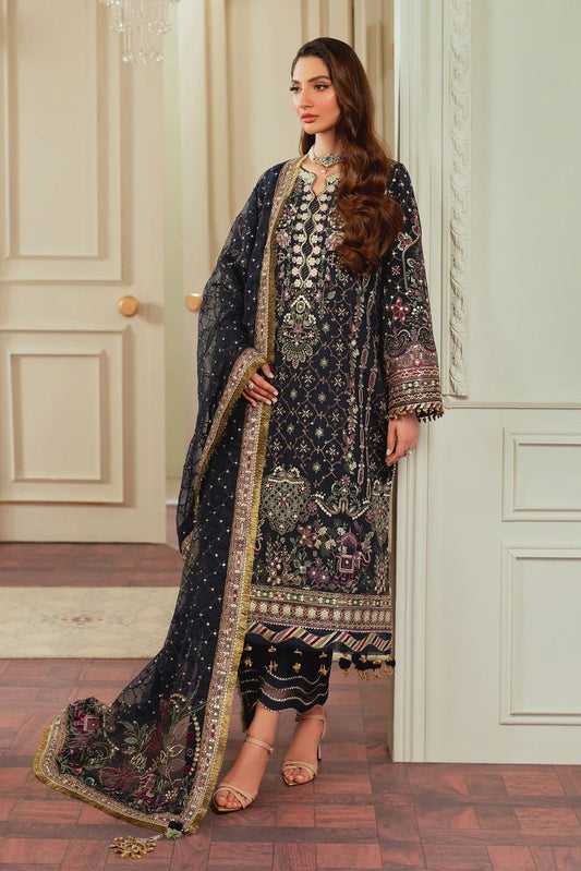 Pure Chiffon Black Grey Embroidered Dress : WW275