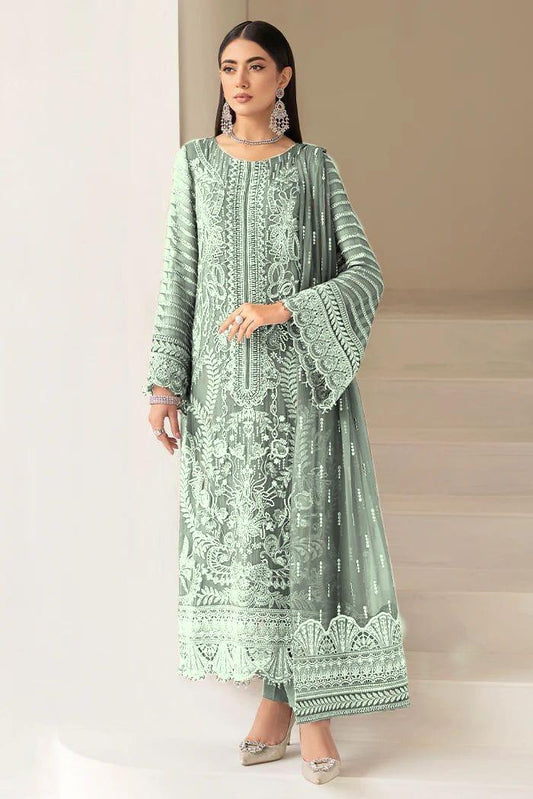 Pure Chiffon Pista Green Embroidered Dress : PW217
