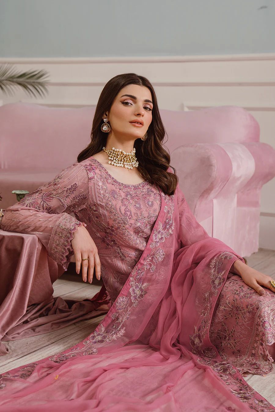 Pure Chiffon Pink Embroidered Dress : PW216