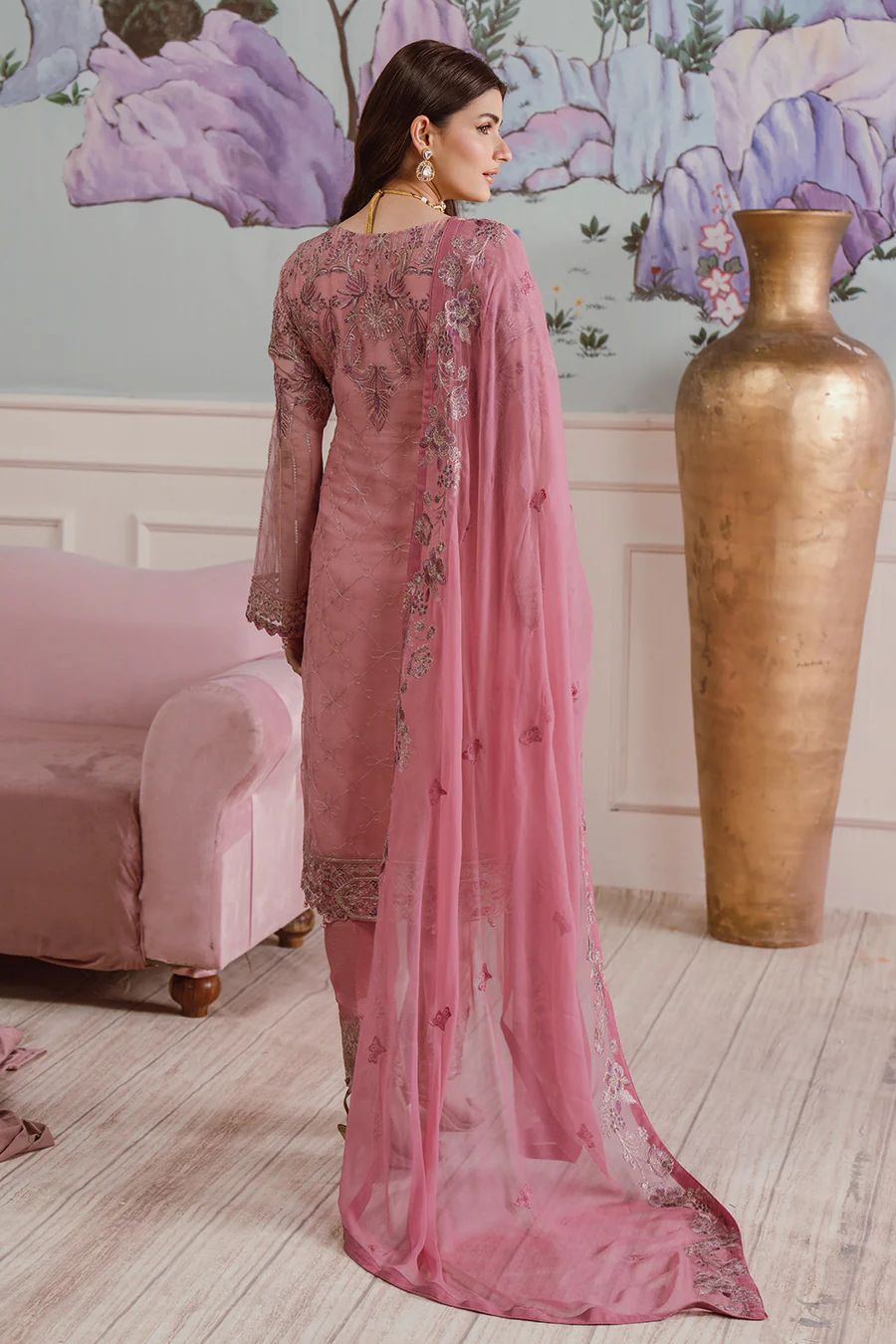 Pure Chiffon Pink Embroidered Dress : PW216