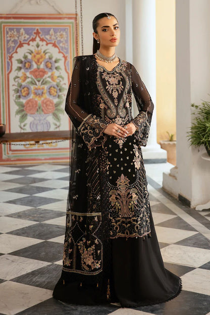 Pure Chiffon Black Embroidered Dress - WW292