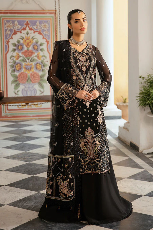 Pure Chiffon Black Embroidered Dress - WW292