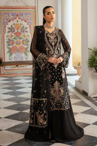 Pure Chiffon Black Embroidered Dress - WW292