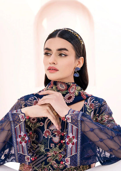 Pure Chiffon Navy Blue Embroidered Dress : PW219