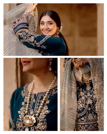 Pure Chiffon Navy Blue Embroidered Dress - WW291