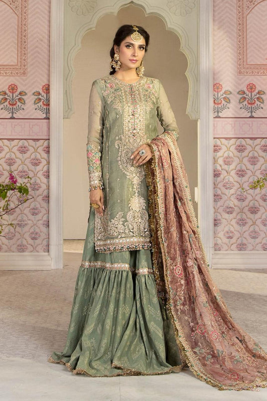 Pure Chiffon Sea Green Embroidered Dress - WW303