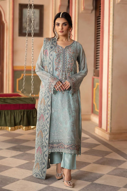 Pure Chiffon Sky Blue Embroidered Dress - WW310