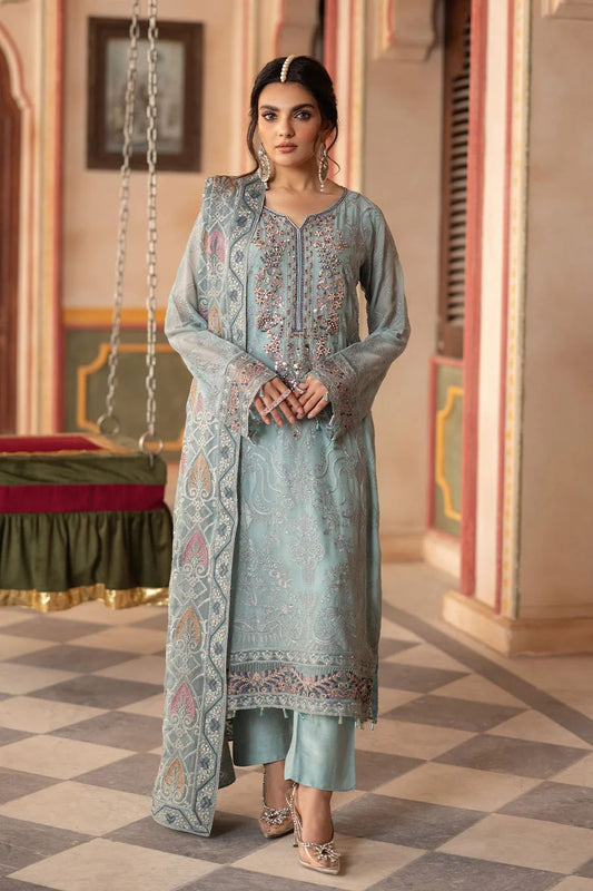 Pure Chiffon Sky Blue Embroidered Dress - WW310