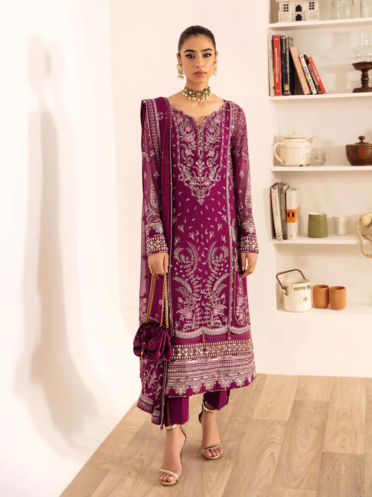 Pure Chiffon Elegant Embroidered Dress - PW221