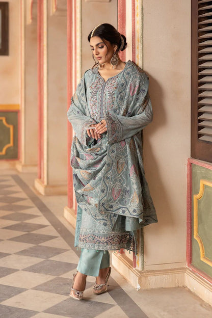 Pure Chiffon Sky Blue Embroidered Dress - WW310