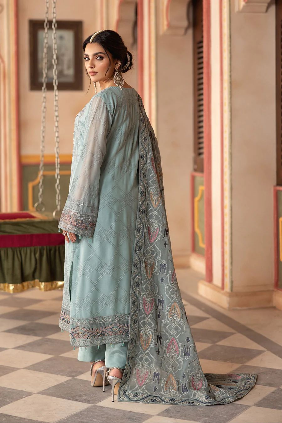 Pure Chiffon Sky Blue Embroidered Dress - WW310