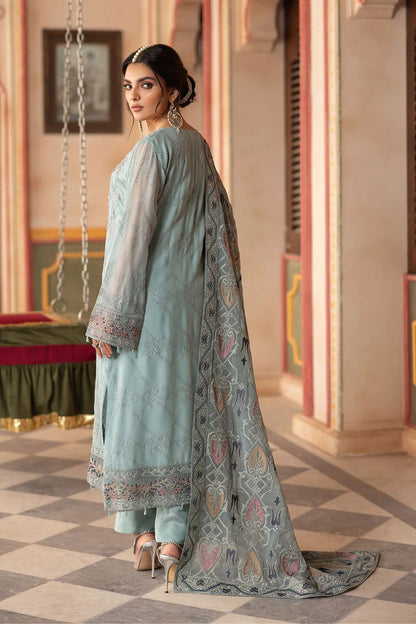 Pure Chiffon Sky Blue Embroidered Dress - WW310